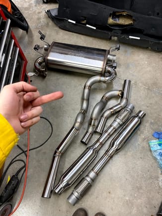 This is all the pipes completed minus the headers and the short "downpipes" at the front of the car. Making exhausts is a fucking painful nightmare, but it has to be done. At least it only took 12 hours to do.