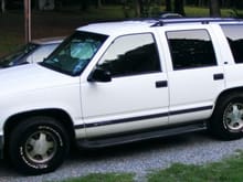 97 Tahoe  Wife's grocery getter.  It is nice for a long trip.  It pulled the Baja across country when we moved back to NC from Kali.  Yes, those are 31's on a 2wd 'Hoe...and yes she will roast them.