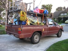 When I started my business, I took ANY job, even hauling. I used to make a game out of how much stuff I could pile on. Eventually, I would go to LT tires, not shown here, to handle all the tools and equipment because passenger tires would lose air too quickly under heavy loads.