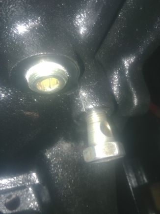 10-13-2016 - Turbo oil feed location. Not the OEM thread, some brake type fitting I was told.