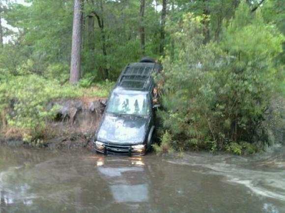 my buddy tried to follow me and bottomed out on his front bumper. stuck