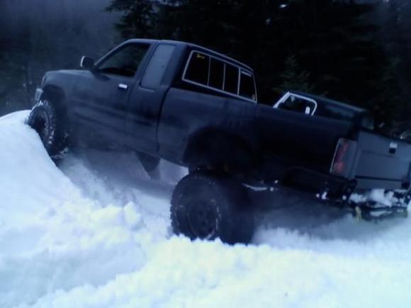turning around on a snow bank